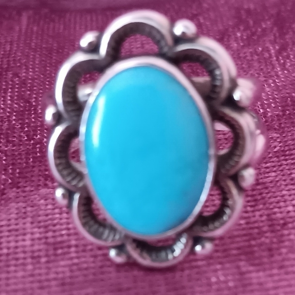 925 Silver Double Band Turquoise Ring - Picture 6 of 13